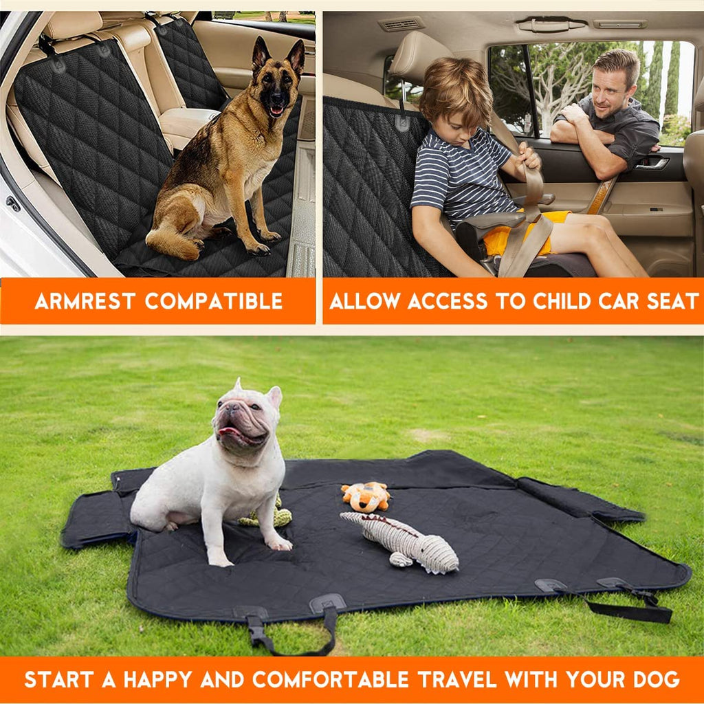 Premium Waterproof Dog Car Seat Cover - Non-Slip Back Seat Protector for Most Cars, Trucks, and SUVs - Black